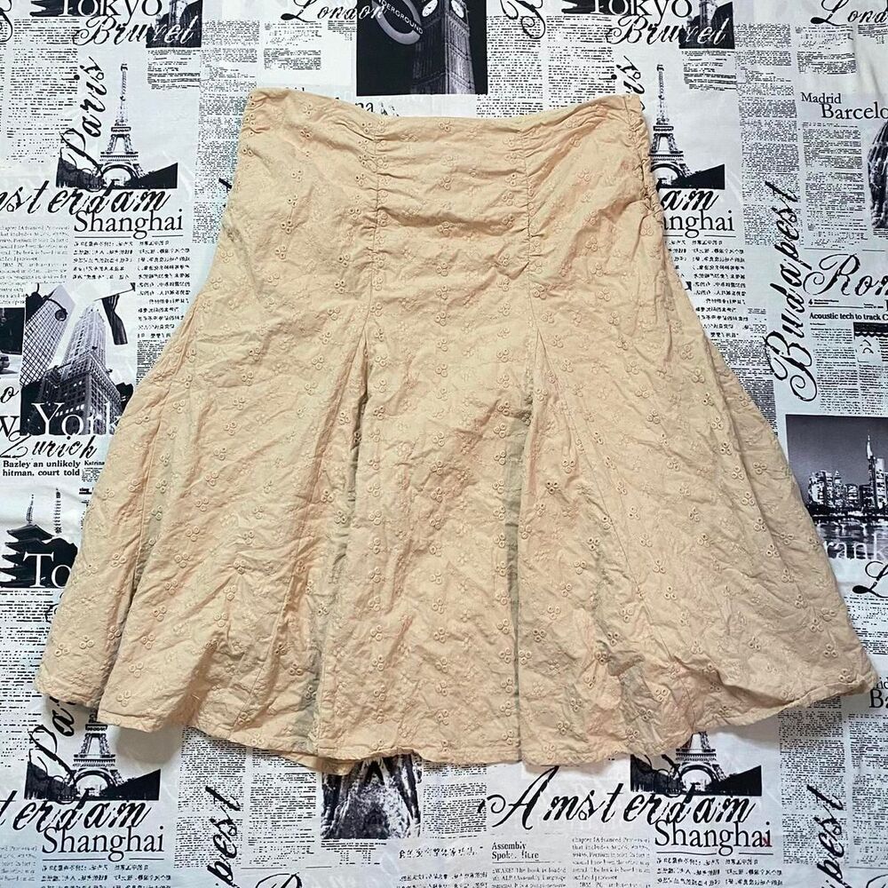 Miss Chievous y2k Women's Tan pleated lace ruched midi skirt vintage boho fairy